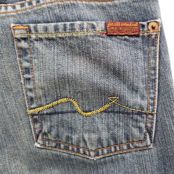 7FAM jeans 26 flare denim lightly distressed dirty aged wash U076004U-004U Y2K - Picture 10 of 16